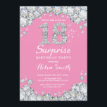 Surprise 18th Birthday Pink and Silver Diamond Invitation<br><div class="desc">Surprise 18th Birthday Invitation. Pink and Silver Rhinestone Diamond Red Background. Elegant Birthday Bash invite. Adult Birthday. Women Birthday. Men Birthday. For further customization,  please click the "Customize it" button and use our design tool to modify this template.</div>