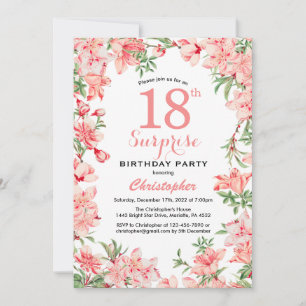 Surprise 18th Birthday Pink Boho Botanical Floral Invitation