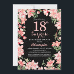 Surprise 18th Birthday Pink Floral Flowers Black Invitation<br><div class="desc">Surprise 18th Birthday Pink Floral Flowers Black Background Birthday Invitation. For further customization,  please click the "Customize it" button and use our design tool to modify this template.</div>