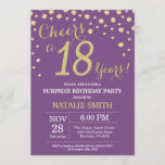 Surprise 18th Birthday Purple and Gold Diamond Invitation<br><div class="desc">Surprise 18th Birthday Invitation with Purple and Gold Glitter Diamond Background. Gold Confetti. Adult Birthday. Male Men or Women Birthday. For further customization,  please click the "Customize it" button and use our design tool to modify this template.</div>