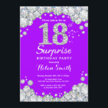 Surprise 18th Birthday Purple and Silver Diamond Invitation<br><div class="desc">Surprise 18th Birthday Invitation. Purple and Silver Rhinestone Diamond Red Background. Elegant Birthday Bash invite. Adult Birthday. Women Birthday. Men Birthday. For further customization,  please click the "Customize it" button and use our design tool to modify this template.</div>