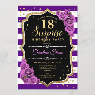Surprise 18th Birthday - Purple Gold Invitation