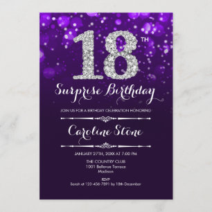Surprise 18th Birthday - Purple Silver Invitation