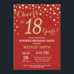 Surprise 18th Birthday Red and Gold Diamond Invitation<br><div class="desc">Surprise 18th Birthday Invitation with Red and Gold Glitter Diamond Background. Gold Confetti. Adult Birthday. Male Men or Women Birthday. For further customization,  please click the "Customize it" button and use our design tool to modify this template.</div>