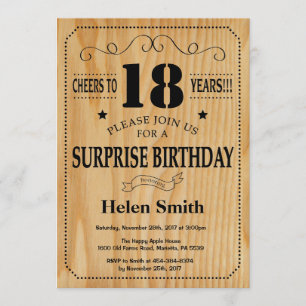 Surprise 18th Birthday Rustic Wood Invitation