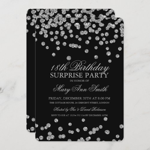 Surprise 18th Birthday Silver Glitter Confetti Invitation