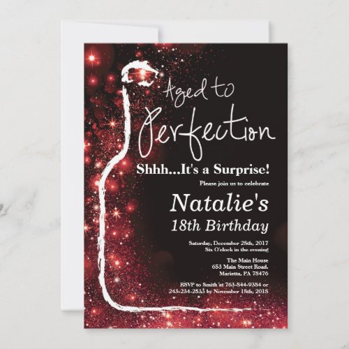 Surprise 18th Birthday Wine Aged to Perfection Red Invitation