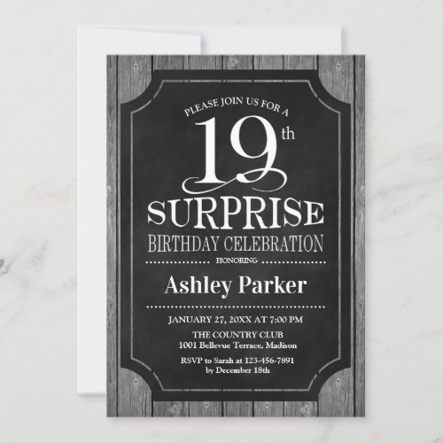 Surprise 19th Birthday Party _ Chalkboard White Invitation