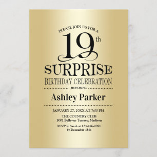Surprise 19th Birthday Party - Gold Invitation