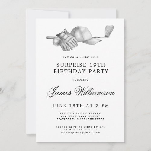 SURPRISE 19th Birthday Party Golf Theme Invitation