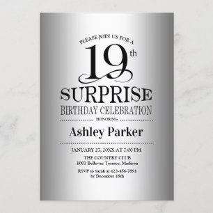 Surprise 19th Birthday Party - Silver Invitation