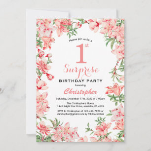 Surprise 1st Birthday Pink Boho Botanical Floral Invitation