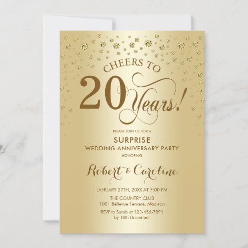 Surprise 20th Anniversary Celebration in Gold Invitation