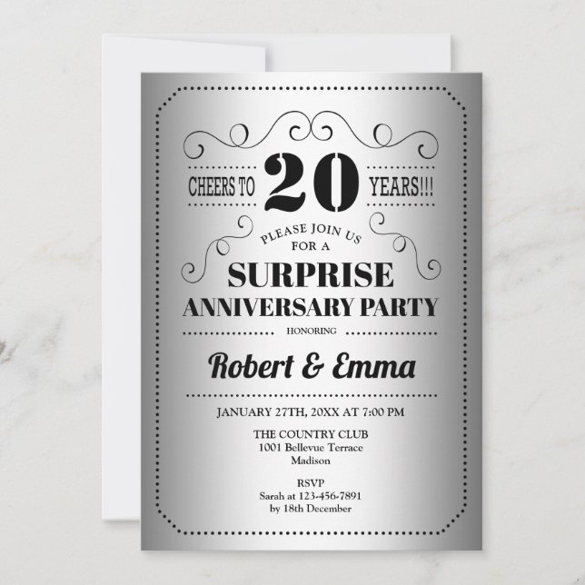 Surprise 20th Anniversary Party - Silver Black Invitation (Front)