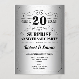 Surprise 20th Anniversary Party - Silver Black Invitation