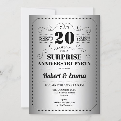 Surprise 20th Anniversary Party _ Silver Black Invitation
