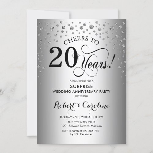 Surprise 20th Anniversary Party _ Silver Black Invitation