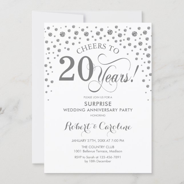 Surprise 20th Anniversary Party - Silver White Invitation (Front)