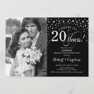 Surprise 20th Anniversary with Photo Black Silver Invitation