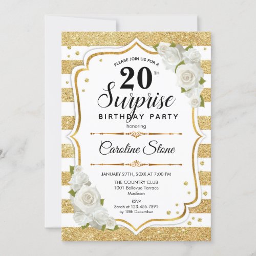 Surprise 20th Birthday _ Gold White Invitation