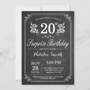 Surprise 20th Birthday Invitation Chalkboard