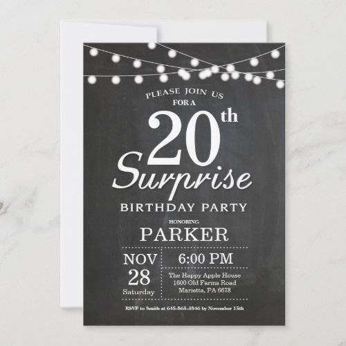 Surprise 20th Birthday Invitation Chalkboard