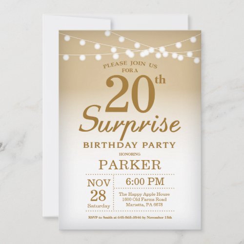 Surprise 20th Birthday Invitation Gold