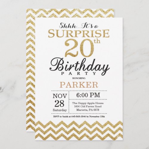 Surprise 20th Birthday Invitation Gold Glitter