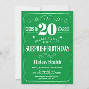 Surprise 20th Birthday Invitation Green and White