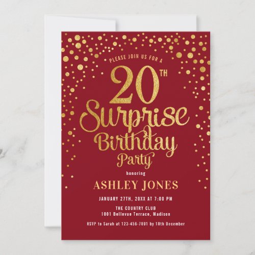 Surprise 20th Birthday Party - Red & Gold