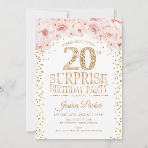 Surprise 20th Birthday Party - White Gold Pink