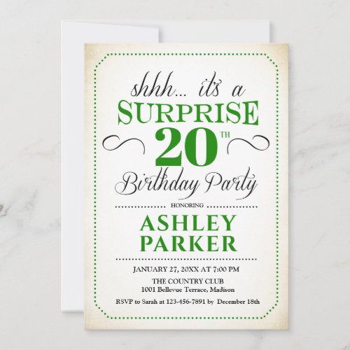 Surprise 20th Birthday Party - White Green
