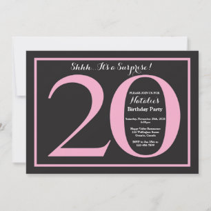 Surprise 20th Birthday Pink and Black Chalkboard Invitation