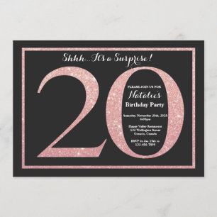 Surprise 20th Birthday Rose Pink Gold Glitter Invitation