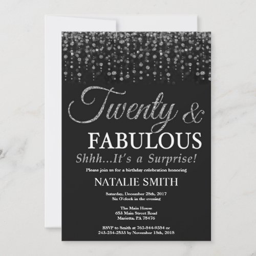 Surprise 20th Birthday Twenty and Fabulous Silver