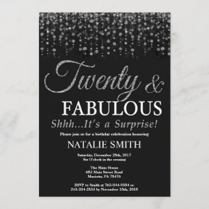 Surprise 20th Birthday Twenty and Fabulous Silver Invitation