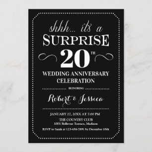 Surprise 20th Wedding Anniversary - Black White Invitation