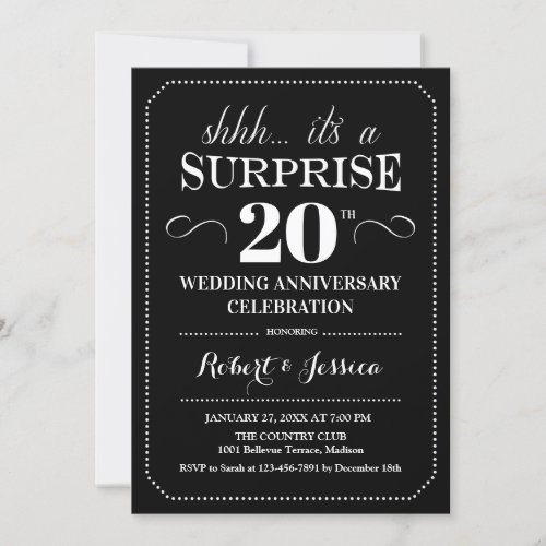 Surprise 20th Wedding Anniversary _ Black White Invitation