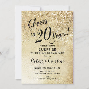 Surprise 20th Wedding Anniversary - Gold Invitation