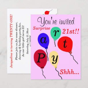 Surprise 21st Birthday Balloons Pink Invitation