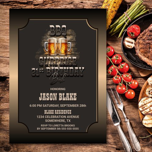 Surprise 21st Birthday BBQ Beers Party Invitation