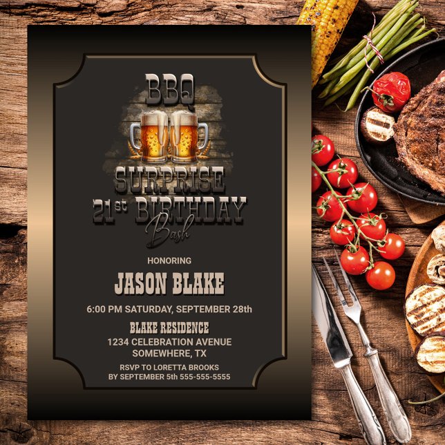 Surprise 21st Birthday BBQ Beers Party Invitation (Creator Uploaded)