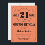 Surprise 21st Birthday Black and Coral Invitation<br><div class="desc">Surprise 21st Birthday Invitation Black and Coral Typography. Black and Coral Background. Adult Birthday. Male Men or Women Birthday. Kids Boy or Girl Lady Teen Teenage Bday Invite. 13th 15th 16th 18th 20th 21st 30th 40th 50th 60th 70th 80th 90th 100th. Any Age. For further customization, please click the "Customize...</div>
