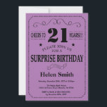 Surprise 21st Birthday Black and Purple Invitation<br><div class="desc">Surprise 21st Birthday Invitation Black and Purple Typography. Black and Purple Lilac Lavender Violet Background. Adult Birthday. Male Men or Women Birthday. Kids Boy or Girl Lady Teen Teenage Bday Invite. 13th 15th 16th 18th 20th 21st 30th 40th 50th 60th 70th 80th 90th 100th. Any Age. For further customization, please...</div>