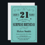 Surprise 21st Birthday Black and Teal Invitation<br><div class="desc">Surprise 21st Birthday Invitation Black and Teal Typography. Black and Teal Aqua Turquoise Background. Adult Birthday. Male Men or Women Birthday. Kids Boy or Girl Lady Teen Teenage Bday Invite. 13th 15th 16th 18th 20th 21st 30th 40th 50th 60th 70th 80th 90th 100th. Any Age. For further customization, please click...</div>
