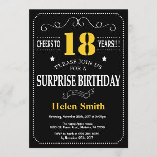 Surprise 21st Birthday Black and Yellow Chalkboard Invitation