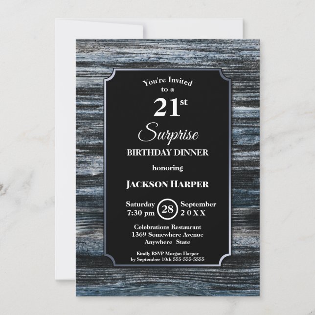 Surprise 21st Birthday Dinner Wood Party Invitation (Front)