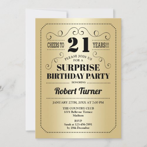 Surprise 21st Birthday - Gold Black