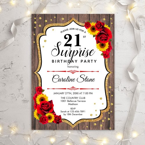 Surprise 21st Birthday _ Gold White Red Invitation