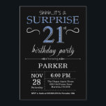 Surprise 21st Birthday Invitation Black and Blue<br><div class="desc">Surprise 21st Birthday Invitation with Black and Blue Glitter Background. Chalkboard. Adult Birthday. Men or Women Bday Invite. Any age. For further customization,  please click the "Customize it" button and use our design tool to modify this template.</div>